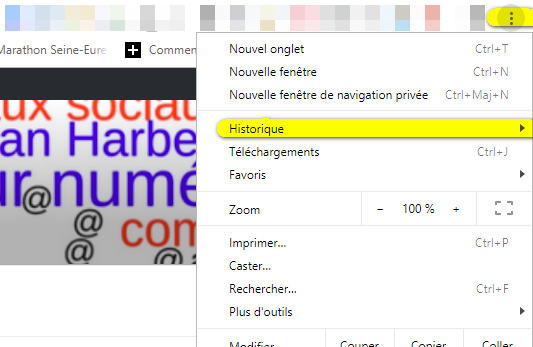 CTRL+H : Historique de navigation dans Chrome