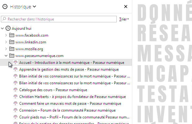 CTRL+H : Historique de navigation dans Firefox