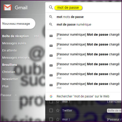 Recherche email par mot clé